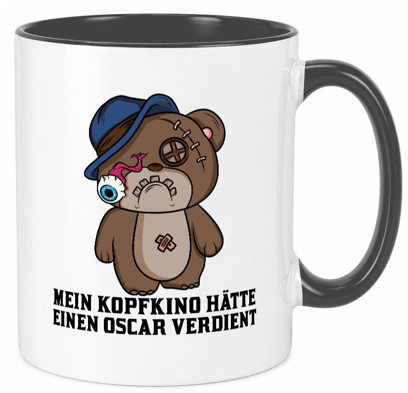 Mein Kopfkino hätte Oscar verdient | kaputter Bär Comic lustiger Spruch Tasse