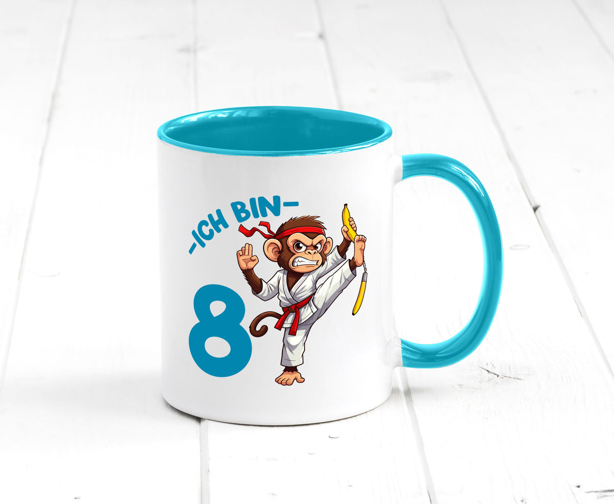 Ich bin 8 | 8. Geburtstag Karate Kampfsport Affe lustiger Spruch Geschenk Tasse