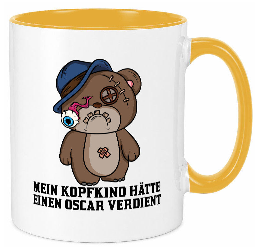 Mein Kopfkino hätte Oscar verdient | kaputter Bär Comic lustiger Spruch Tasse