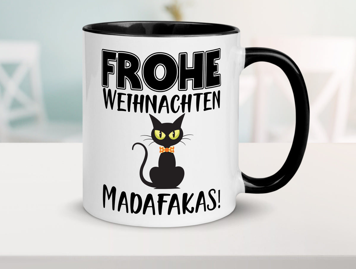 Frohe Weihnachten Madafakas! | Katze Tasse Vintage lustiger Spruch Geschenk