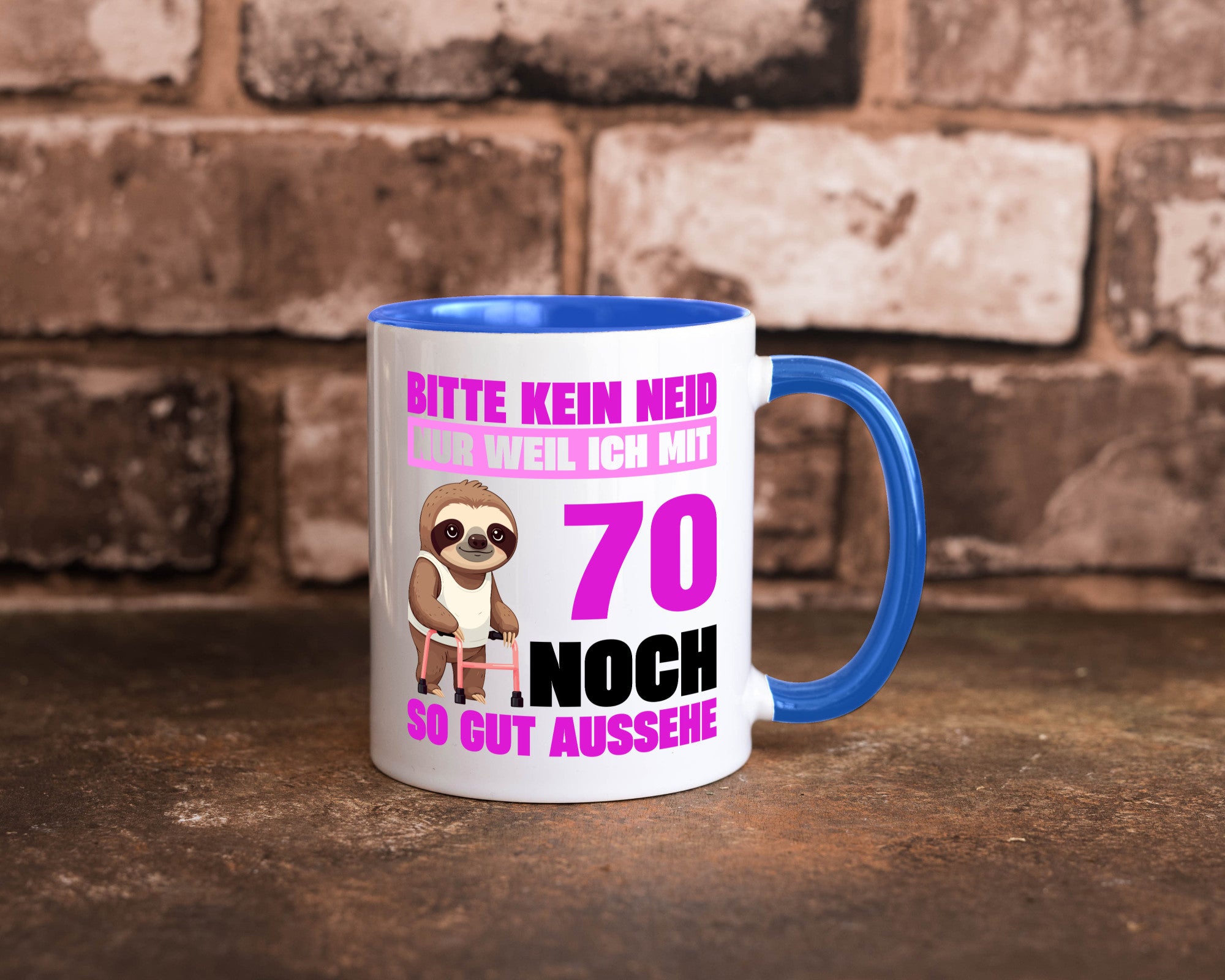 70. Geburtstag | Bitte kein neid Faultier 70 Jahre v2 Humor Geschenkidee Tasse