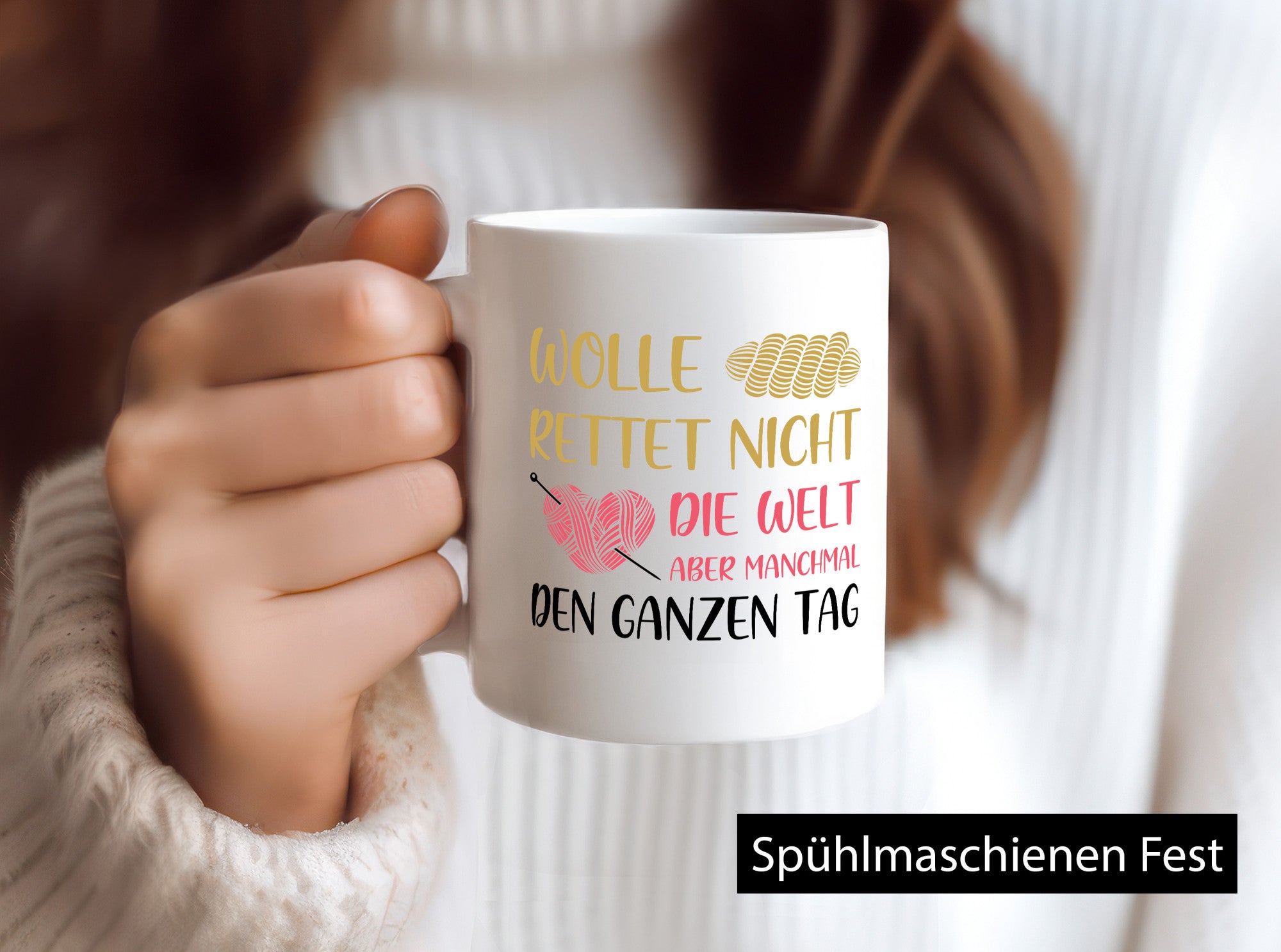 Wolle rettet den ganzen Tag | Wollknäuel Stricknadel lustiger Spruch Geschenk