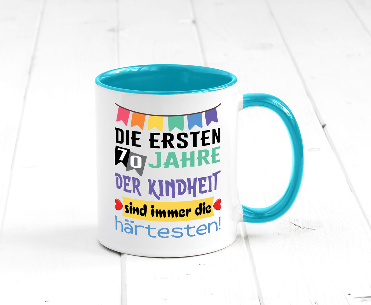 Die ersten 70 Jahre der Kindheit | 70. Geburtstag Rentner Humor Ruhestand Tasse