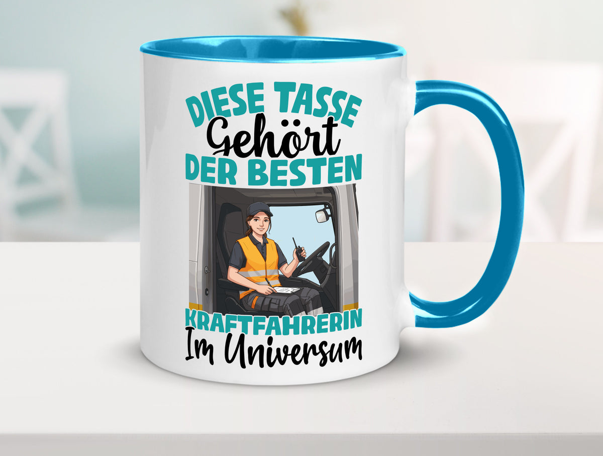 Im Universum: Kraftfahrerin | Lastwagen LKW lustig Humor Geschenkidee Geschenk Tasse