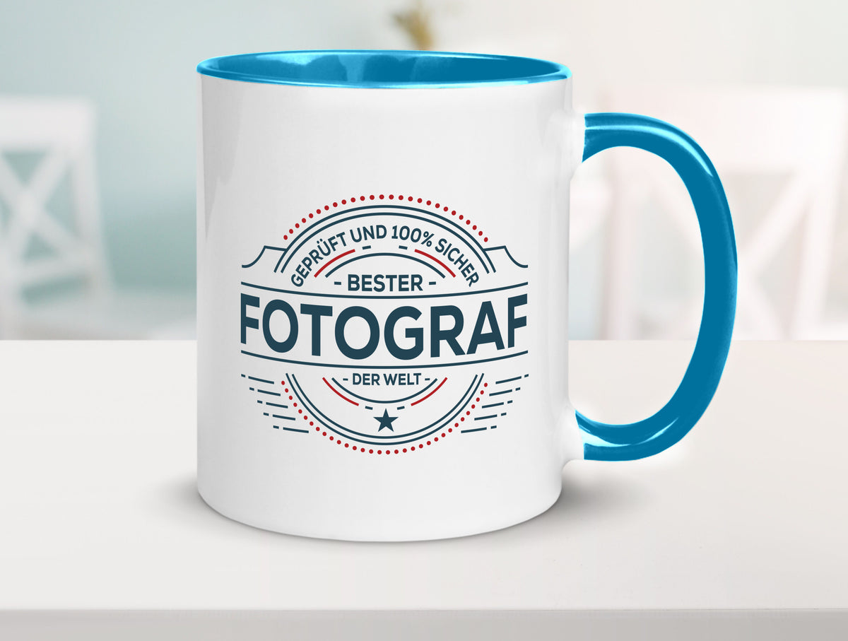 Geprüft und sicher: Fotograf | Fotografie Kamera Humor Geschenkidee Tasse