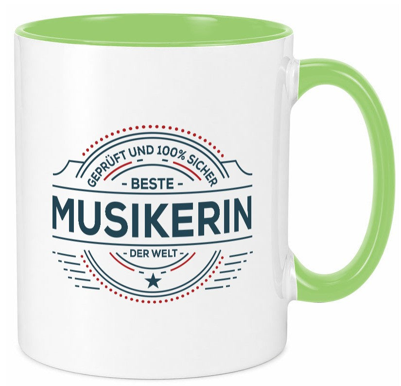 Geprüft und sicher: Musikerin | Musik Musikantin lustig Humor Geschenkidee Tasse