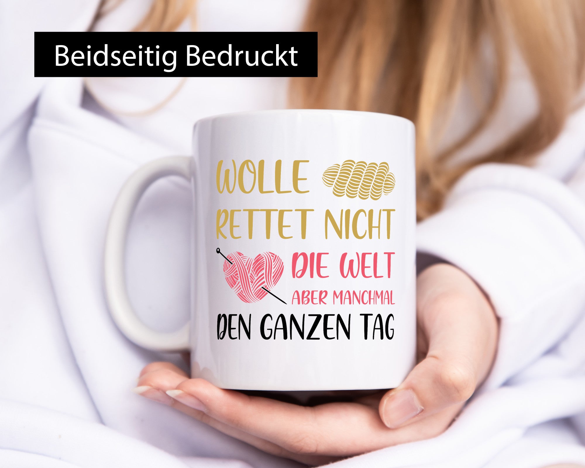 Wolle rettet den ganzen Tag | Wollknäuel Stricknadel lustiger Spruch Geschenk