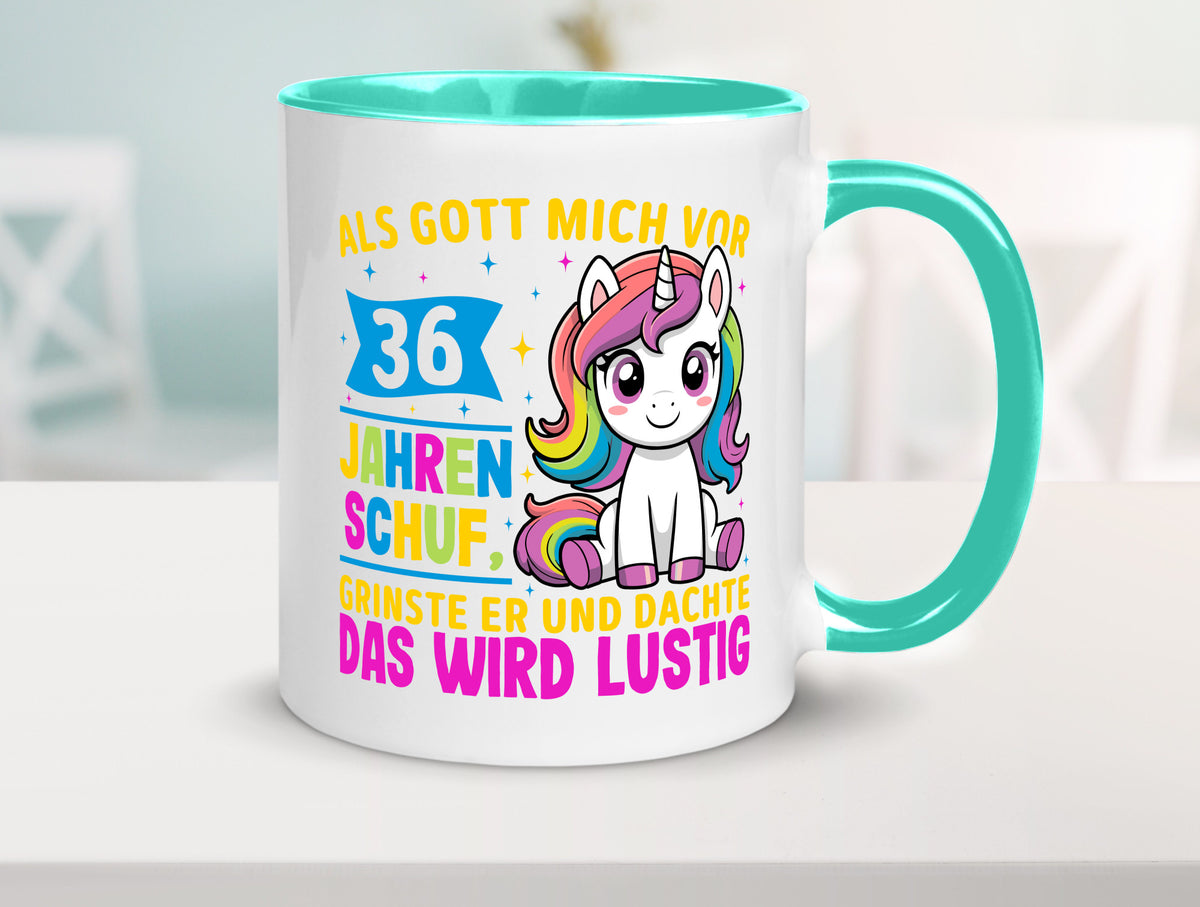 36. Geburtstag | Als Gott mich schuf 40 Jahre v2 Humor Geschenkidee Tasse