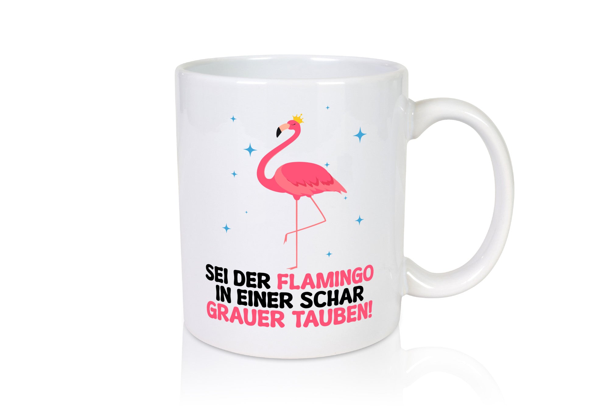 Flamingo in einer Schar Grauer Tauben | lustig Humor Geschenkidee Geschenk Tasse