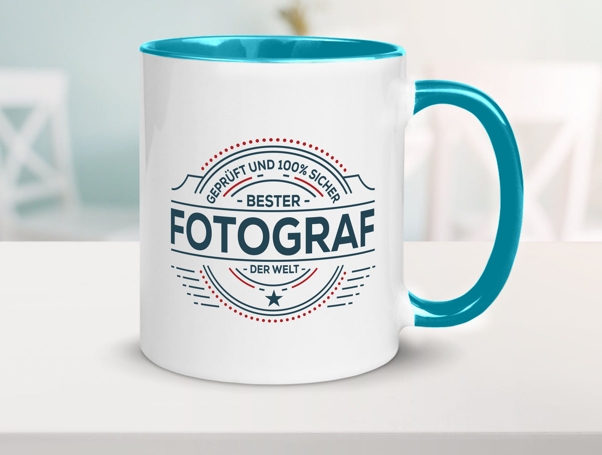 Geprüft und sicher: Fotograf | Fotografie Kamera Humor Geschenkidee Tasse