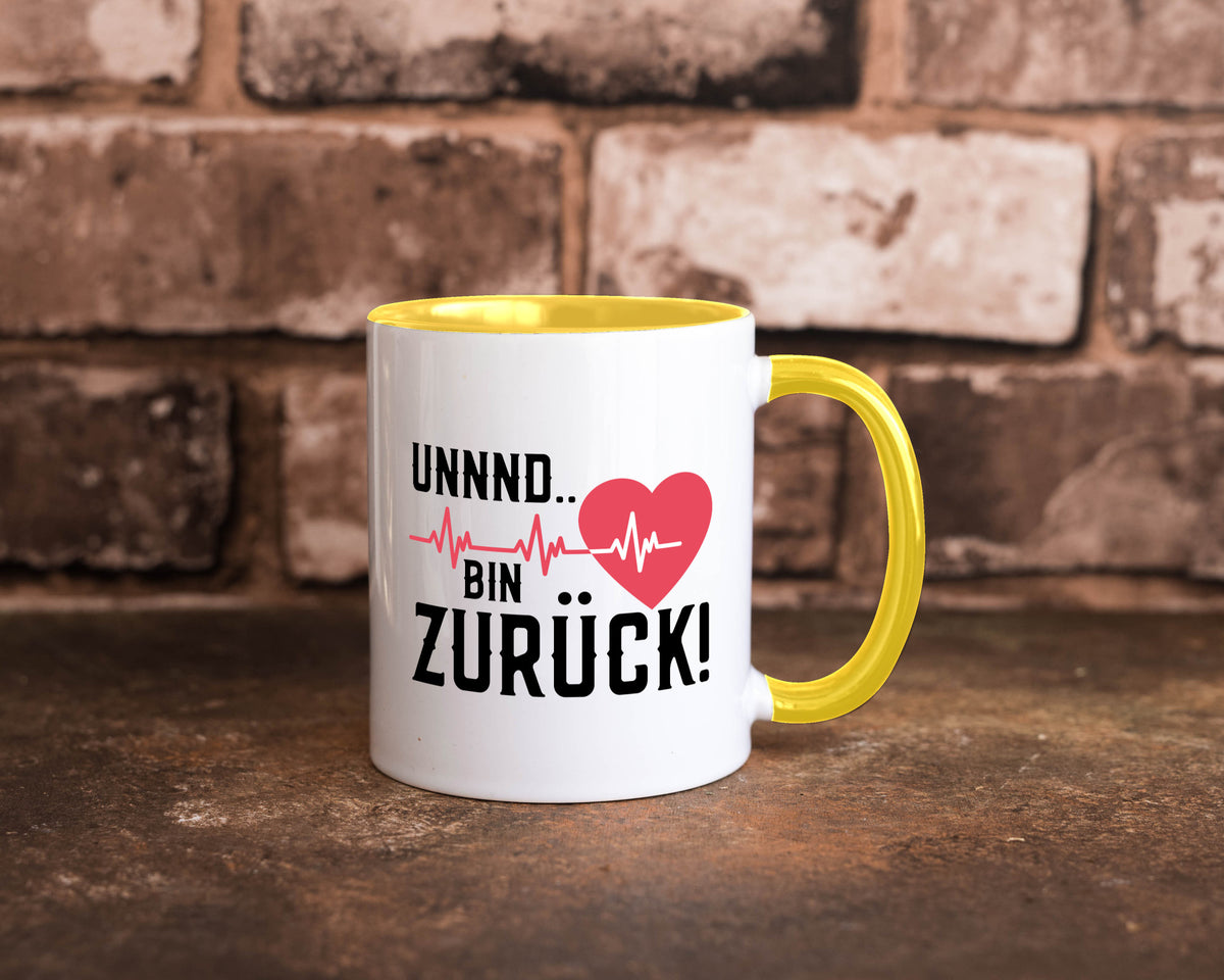 Bin zurück | Herzschlag Reanimation Puls Arzt Klinik Geschenk Humor Tasse