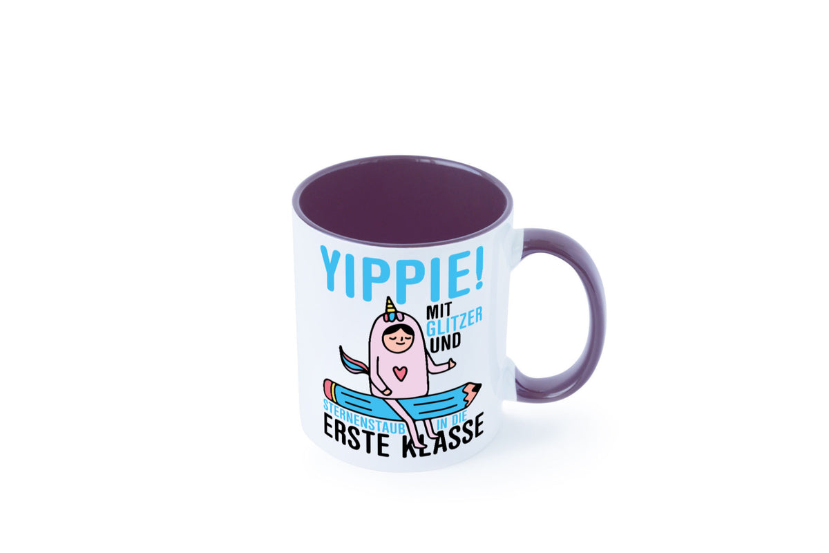 Mit Glitzer und Sternenstaub | Einschulung Einhorn lustiger Spruch Geschenk Tasse