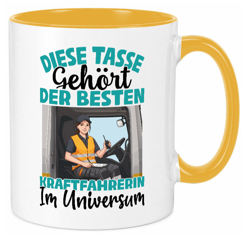 Im Universum: Kraftfahrerin | Lastwagen LKW lustig Humor Geschenkidee Geschenk Tasse