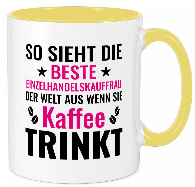 Kaffee trinkt: Einzelhandelskauffrau | Einzelhandel Humor Geschenkidee Tasse