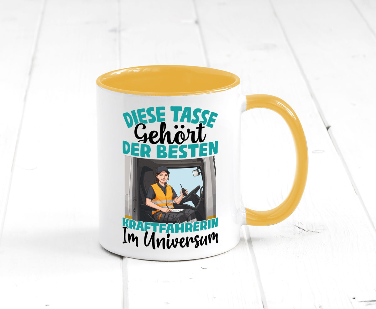 Im Universum: Kraftfahrerin | Lastwagen LKW lustig Humor Geschenkidee Geschenk Tasse