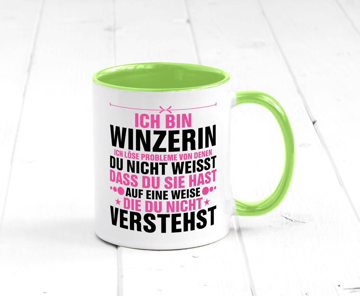 Löse Probleme: Winzerin | Weinbauer Wein Humor Geschenkidee Tasse