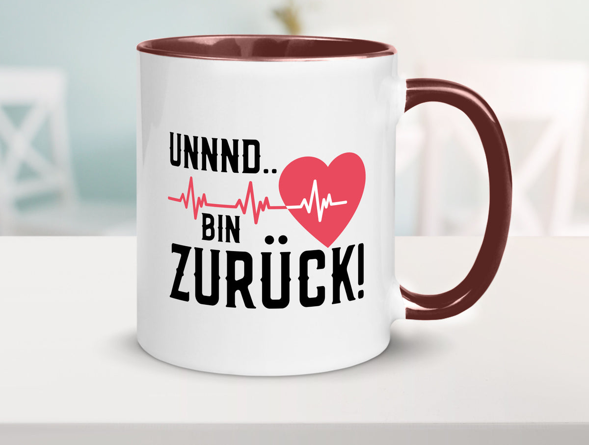 Bin zurück | Herzschlag Reanimation Puls Arzt Klinik Geschenk Humor Tasse