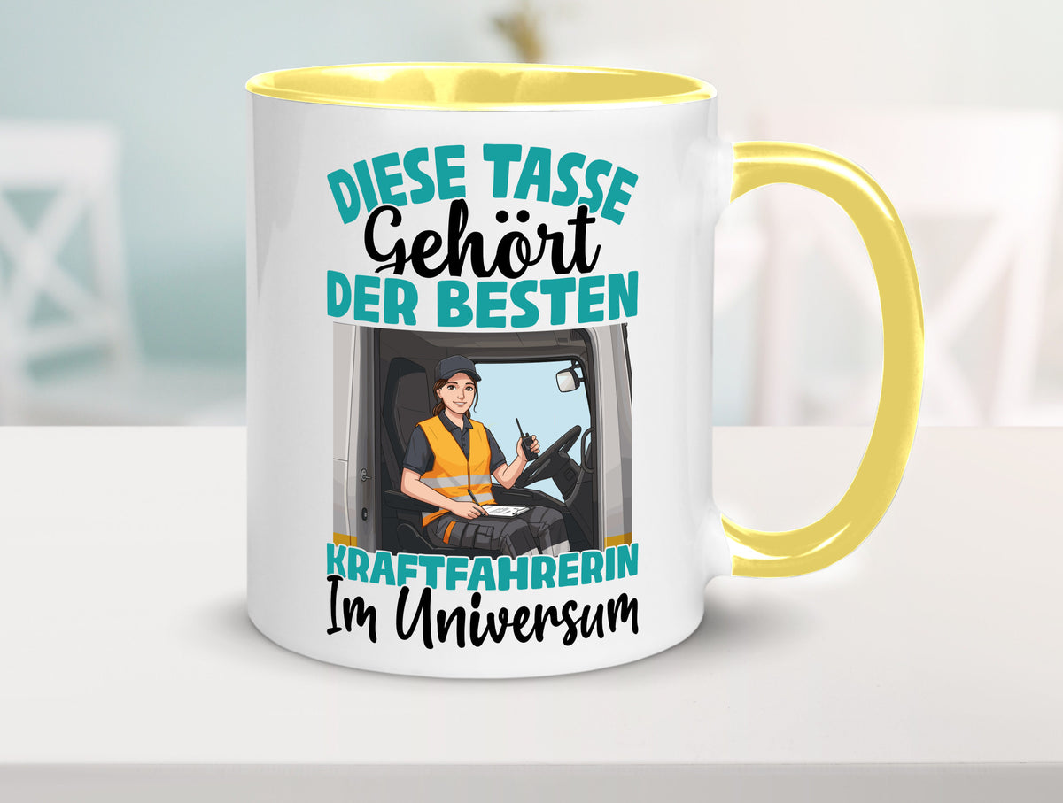 Im Universum: Kraftfahrerin | Lastwagen LKW lustig Humor Geschenkidee Geschenk Tasse