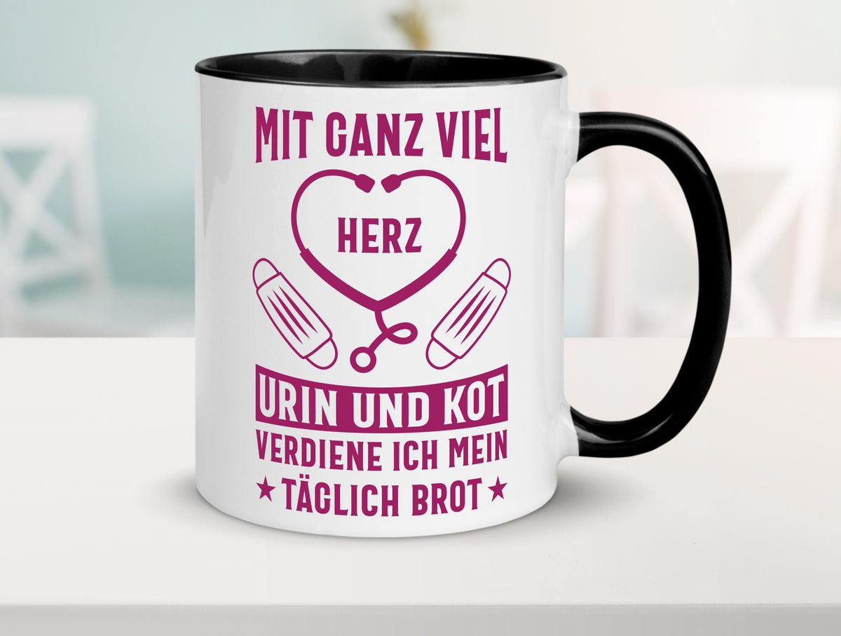 Herz, Urin, Kot, damit verdien ich mein Brot | Stethoskop Geschenk Humor Tasse