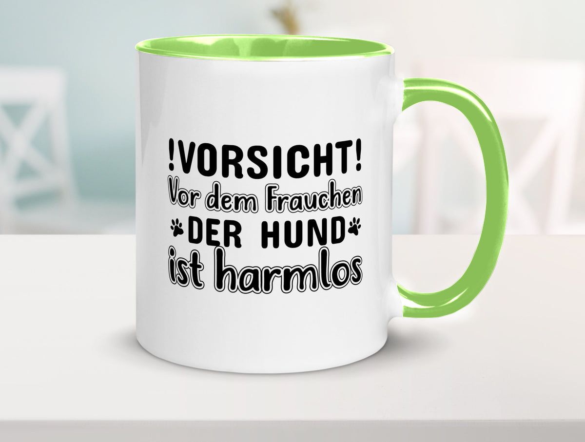 Vorsicht vor dem Frauchen | Hundebesitzerin Pfoten Geschenkidee Tierliebhaber Tasse