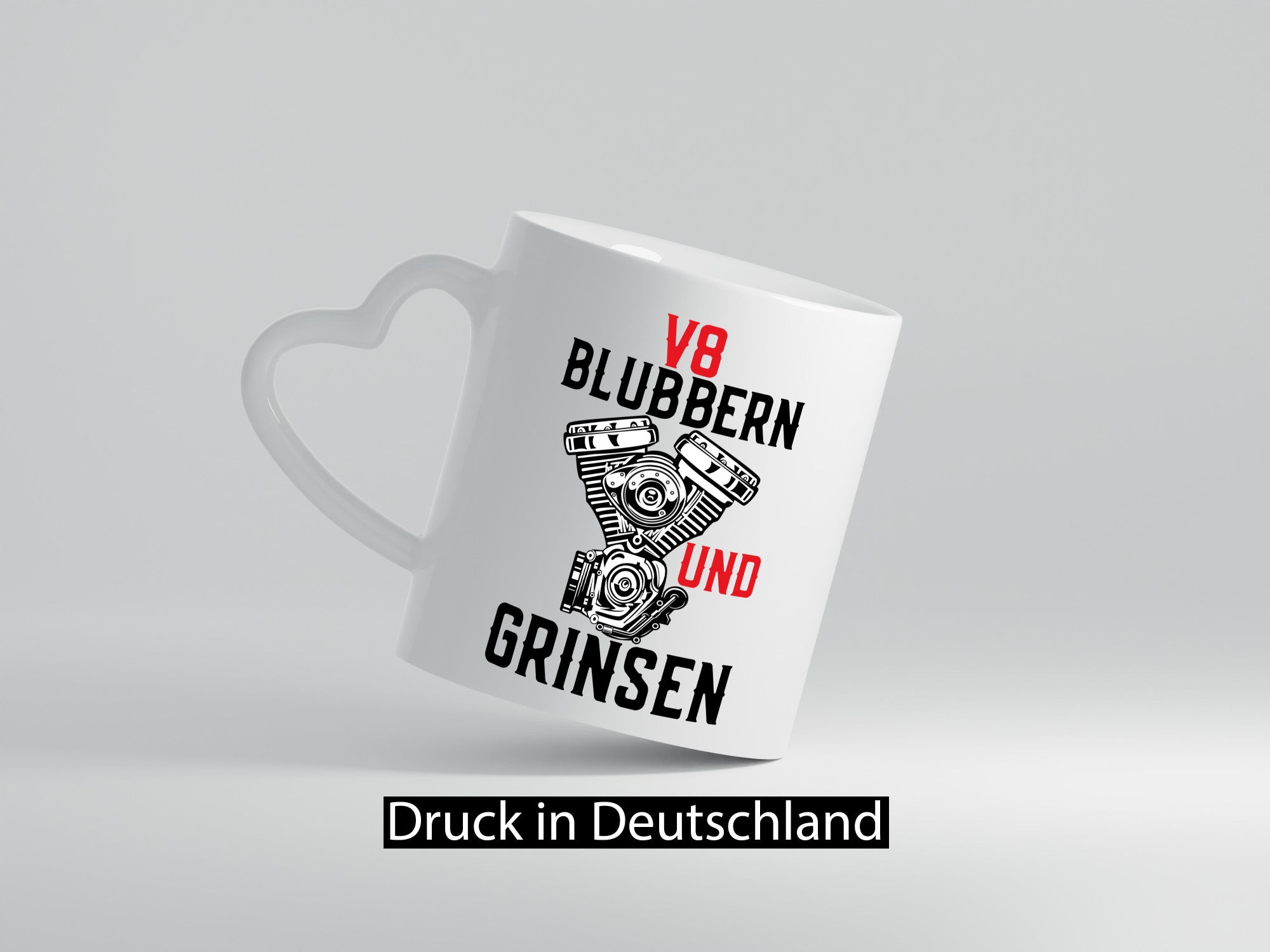 Blubbern und Grinsen | V8 Motor Hubraum Autofan Humor Geschenkidee Tasse