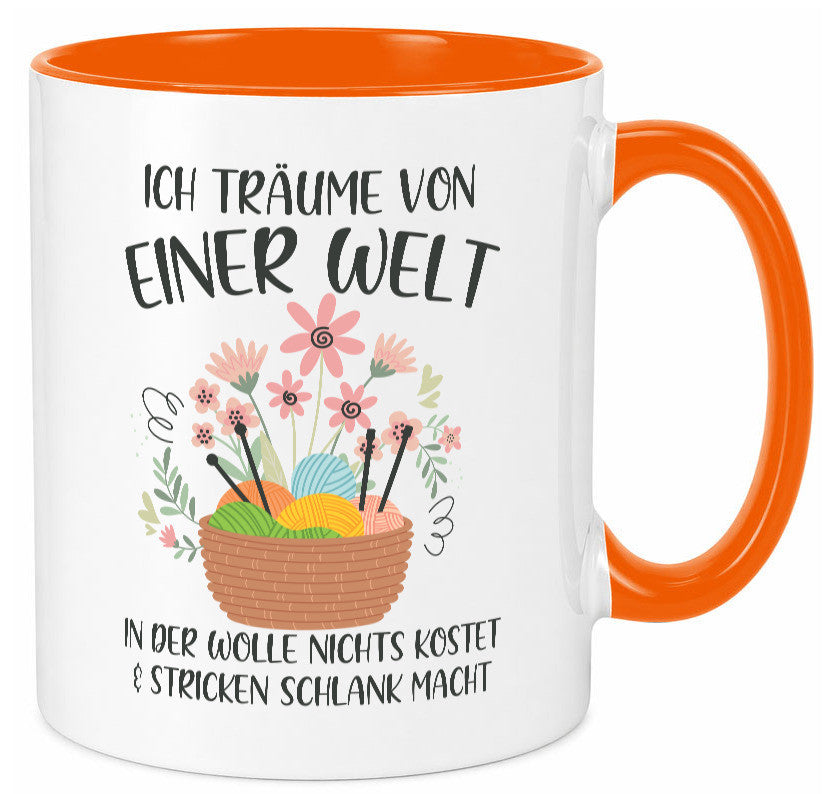 Träume von Wolle die nichts kostet | Korb Strick Blumen lustiger Spruch