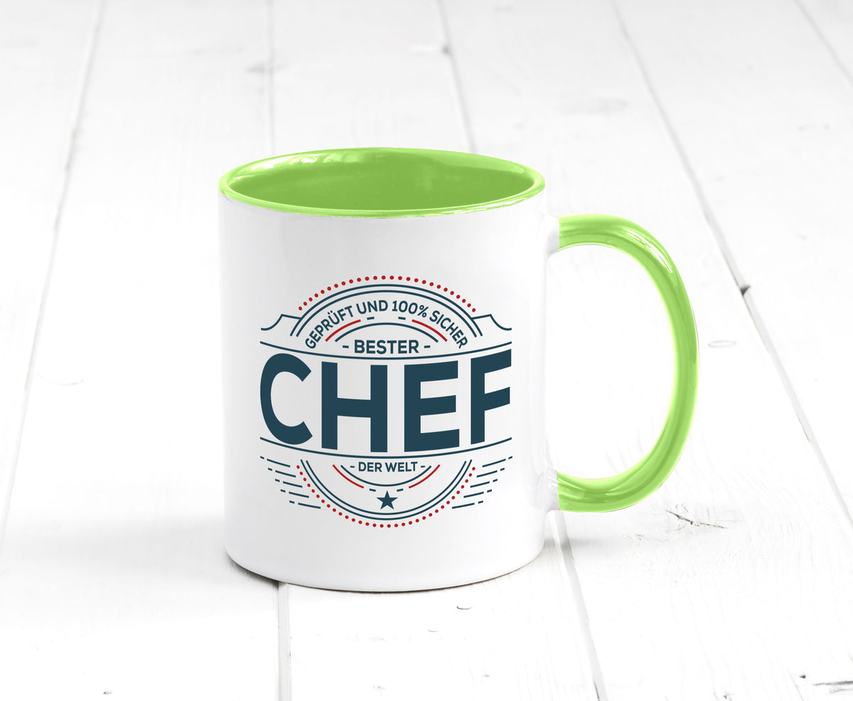 Geprüft und sicher: Chef | Führungskraft Vorgesetzter lustig Arbeit Kollegen Tasse