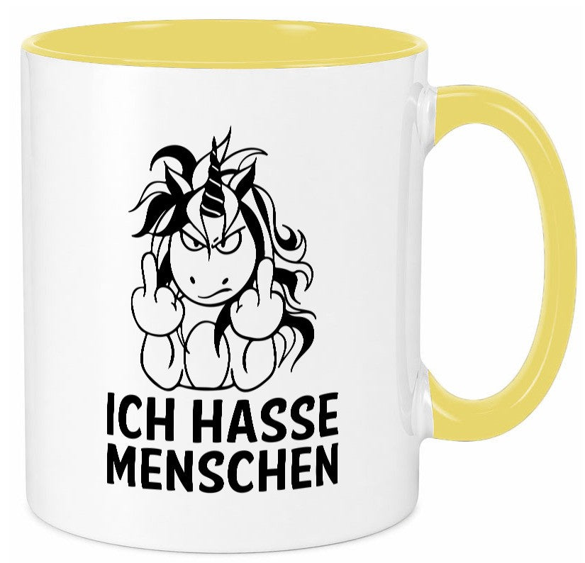 Ich hasse Menschen | Einhorn Stinkefinger lustig Humor Geschenkidee Geschenk Tasse