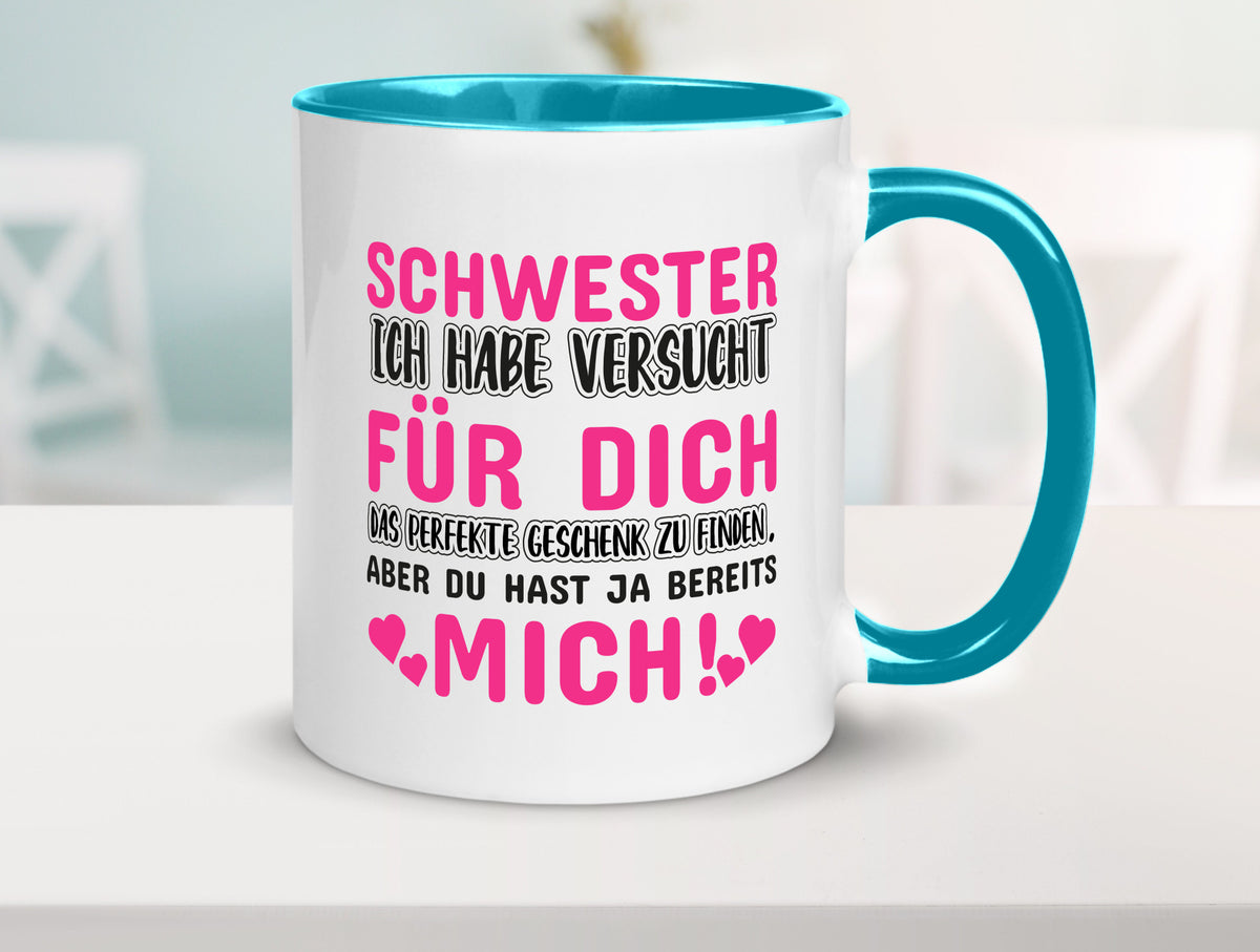 Schwester Tasse | lustiger Spruch Geschwisterliebe v2 Humor Geschenkidee
