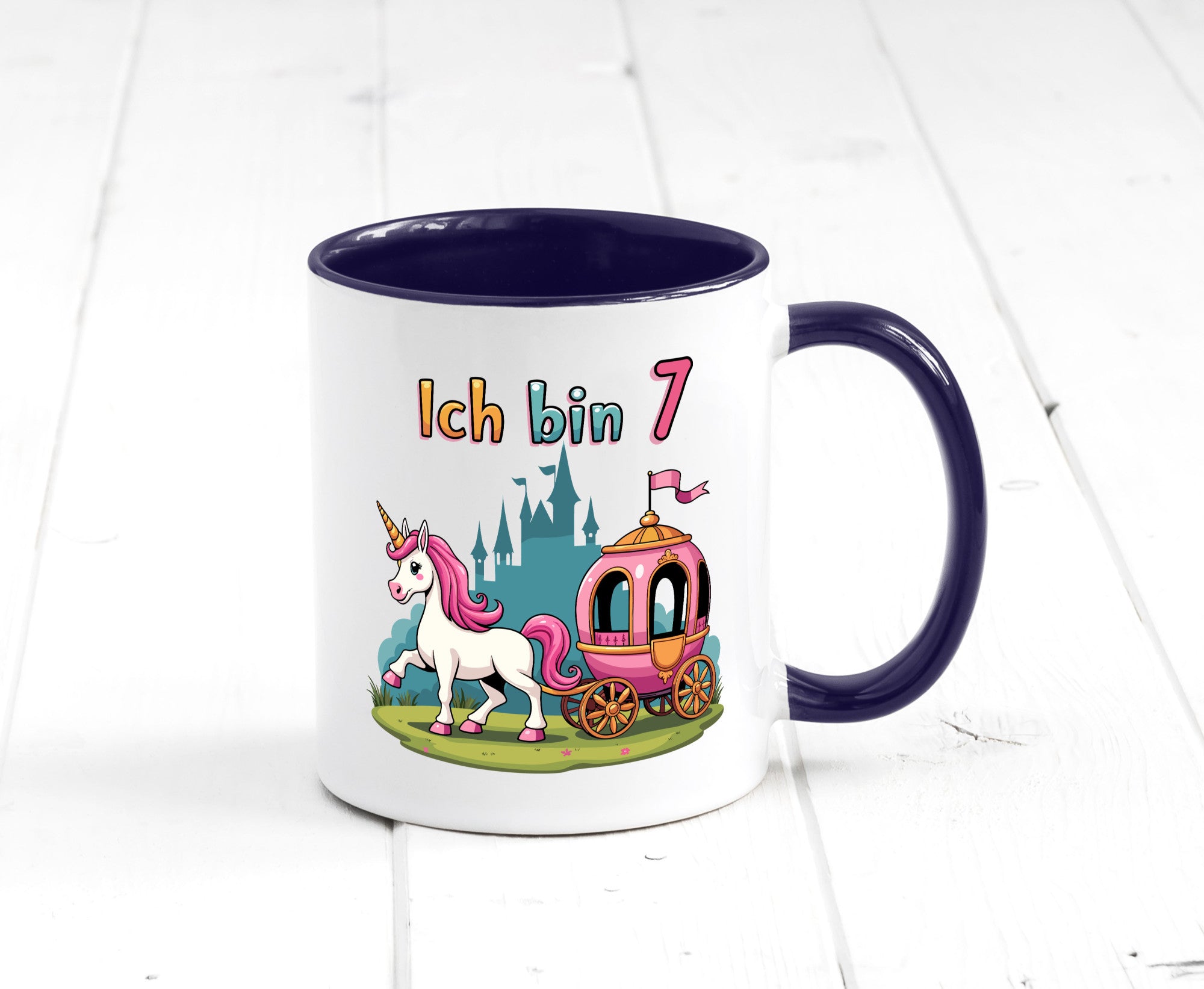 7. Geburtstag | Prinzessin in Kutsche Einhorn lustiger Spruch Geschenk