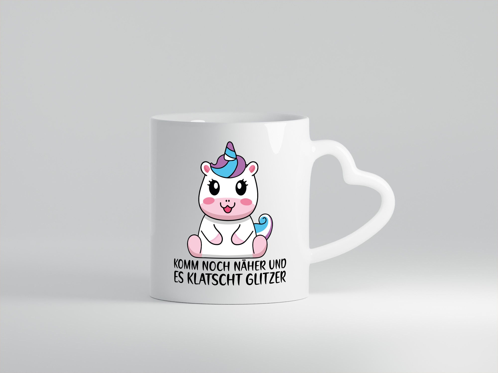 Komm näher und es klatscht Glitzer | Humor Einhorn Geschenkidee Tasse