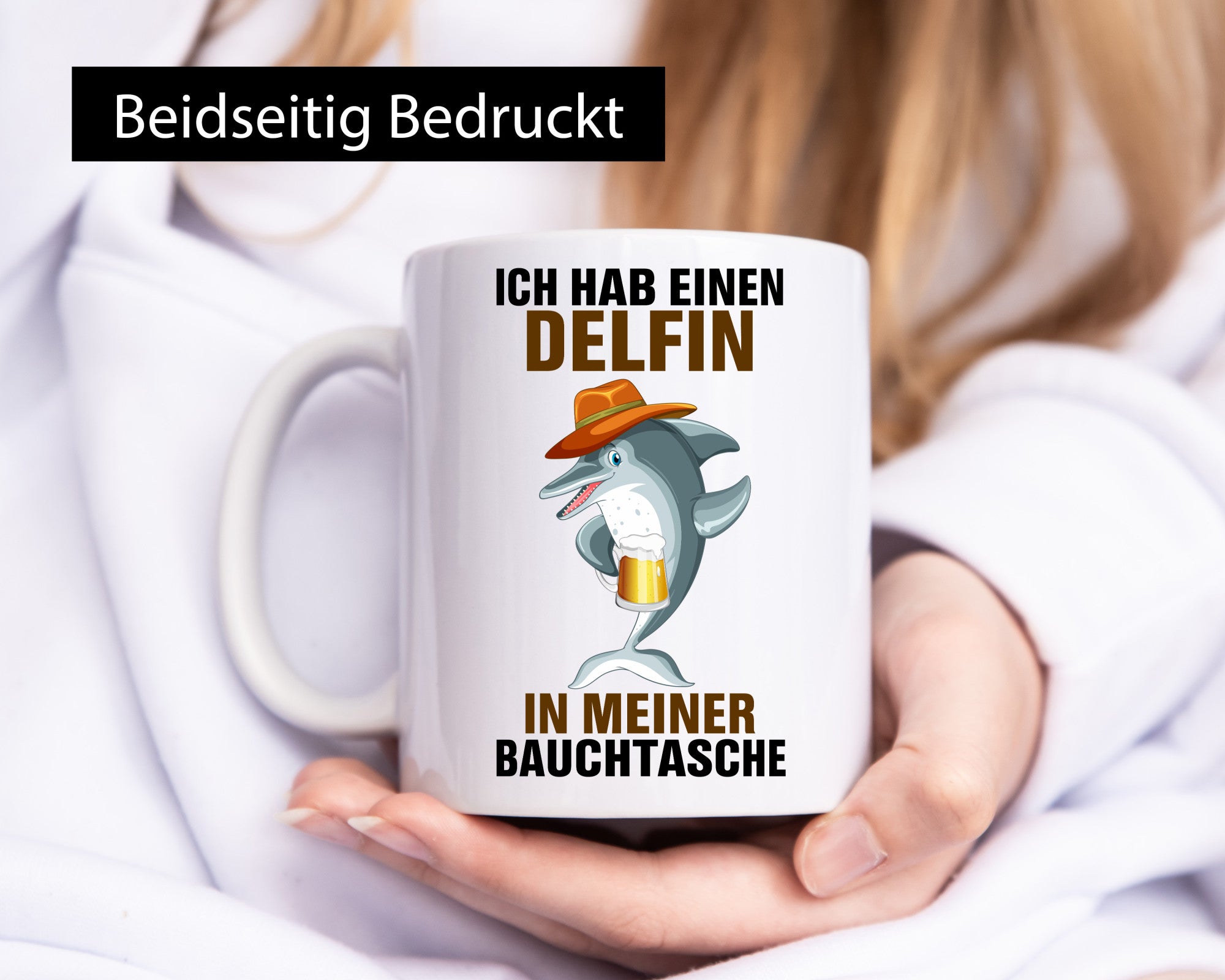 Ich hab einen Delfin in meiner Bauchtasche | Party Bier Humor Geschenkidee Tasse