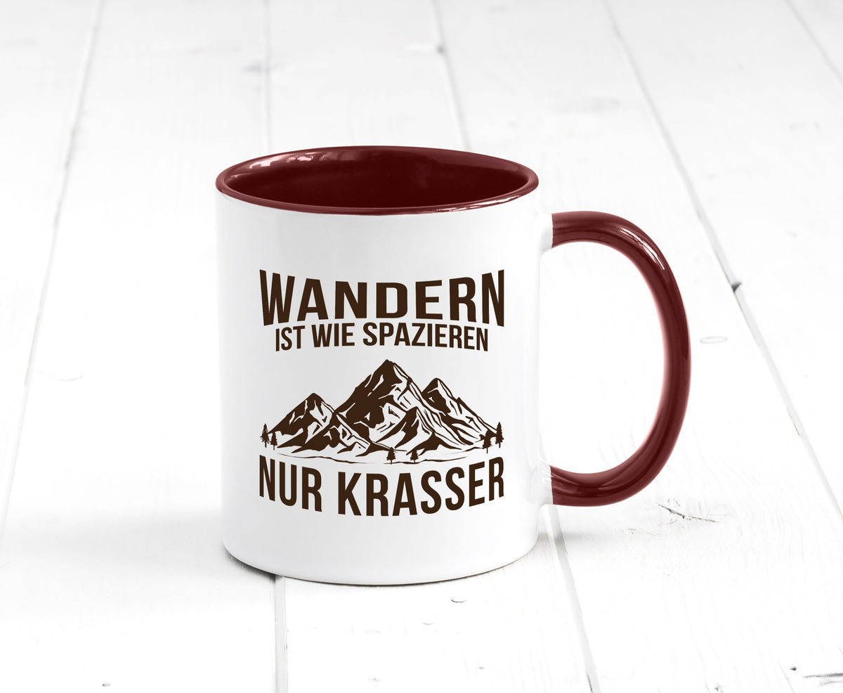Wandern wie spazieren, nur krasser | Gebirge Bäume Geschenk Humor Geschenkidee Tasse