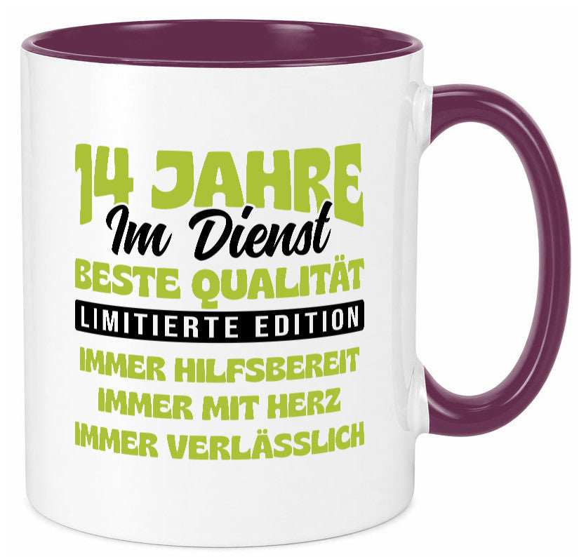 14 Jahre im Dienst | Jubiläum Arbeit v4 Geschenkidee Kollegen Büro Humor Tasse