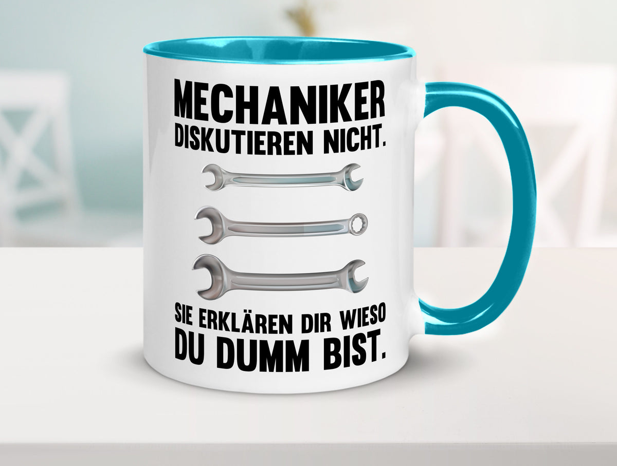 Mechaniker Diskutieren nicht sie erklären nur wieso Geschenkidee Tierliebhaber Tasse