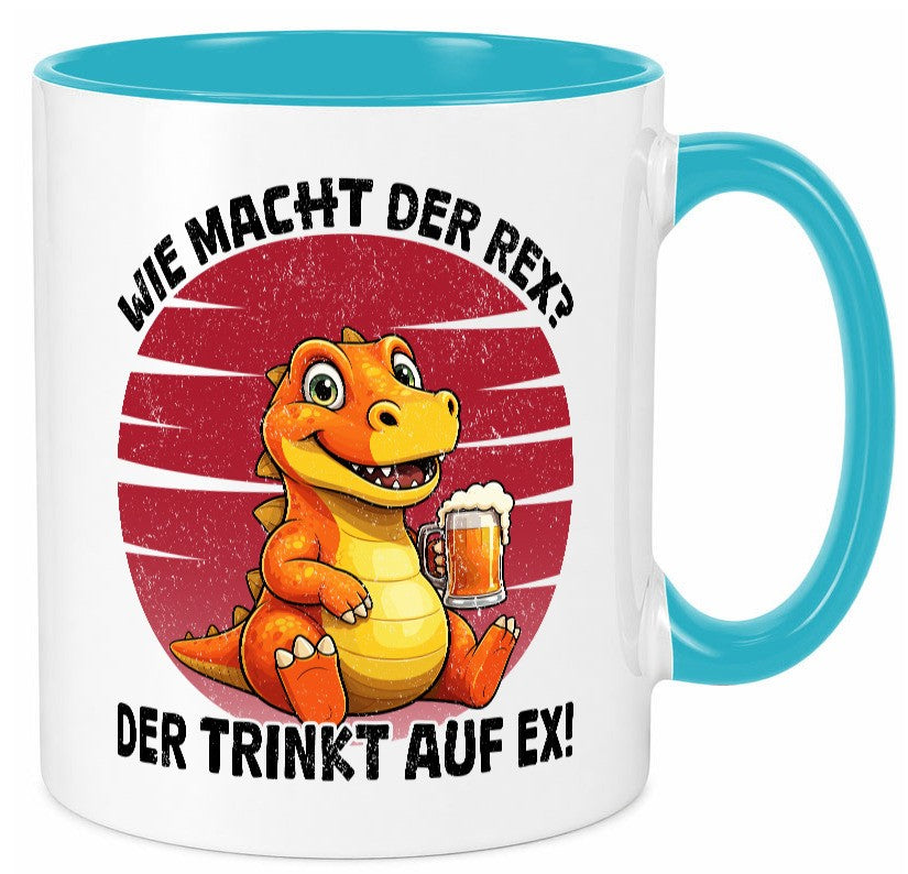 Wie macht der Rex trinkt auf ex | Bier T-Rex v2 lustiger Spruch Geschenk Humor Tasse