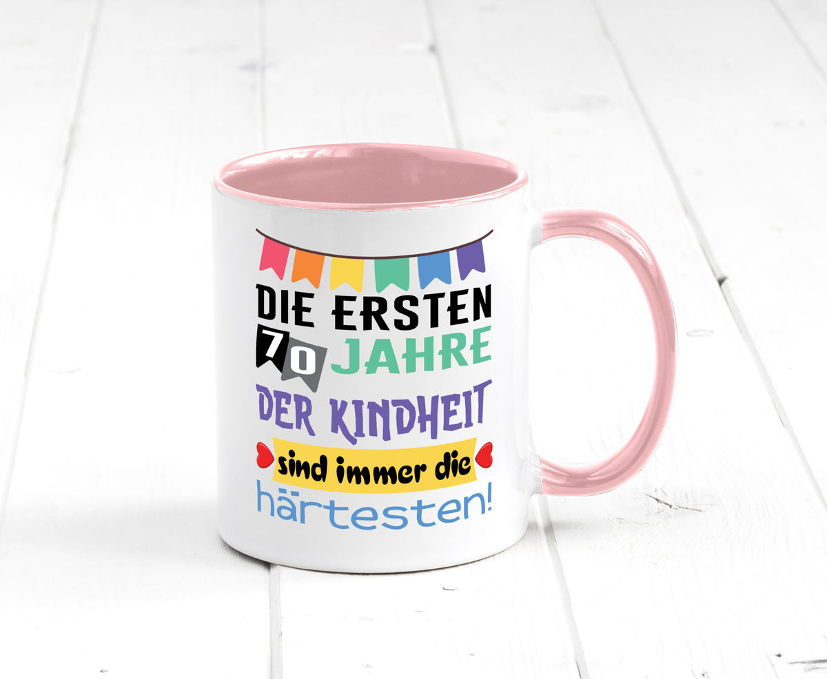 Die ersten 70 Jahre der Kindheit | 70. Geburtstag Rentner Humor Ruhestand Tasse