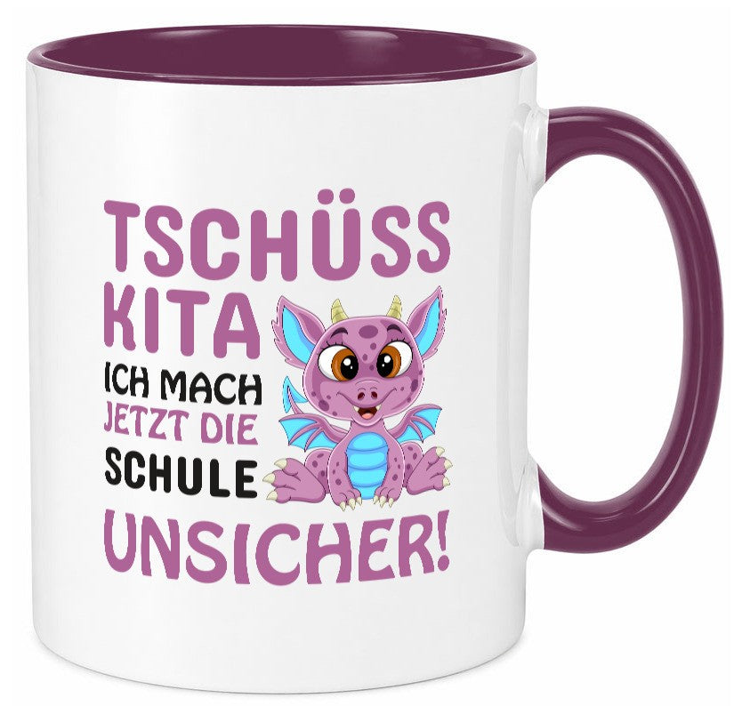 Tschüss Kita | Einschulung süßer Drachen Schulstart lustiger Spruch Geschenk Tasse