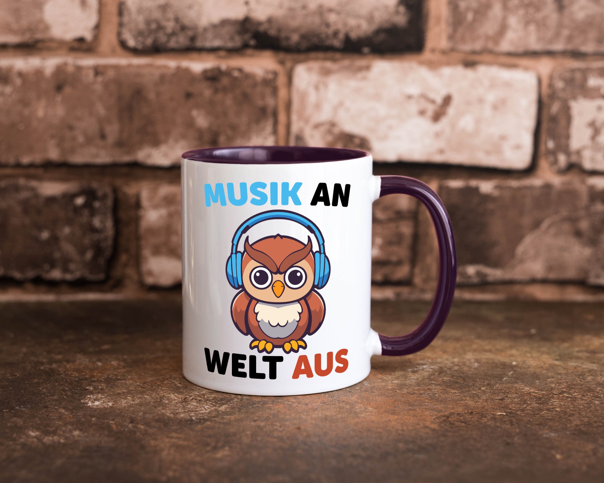 Musik an Welt aus | Eule hört lustiger Spruch Geschenk Humor Geschenkidee Tasse
