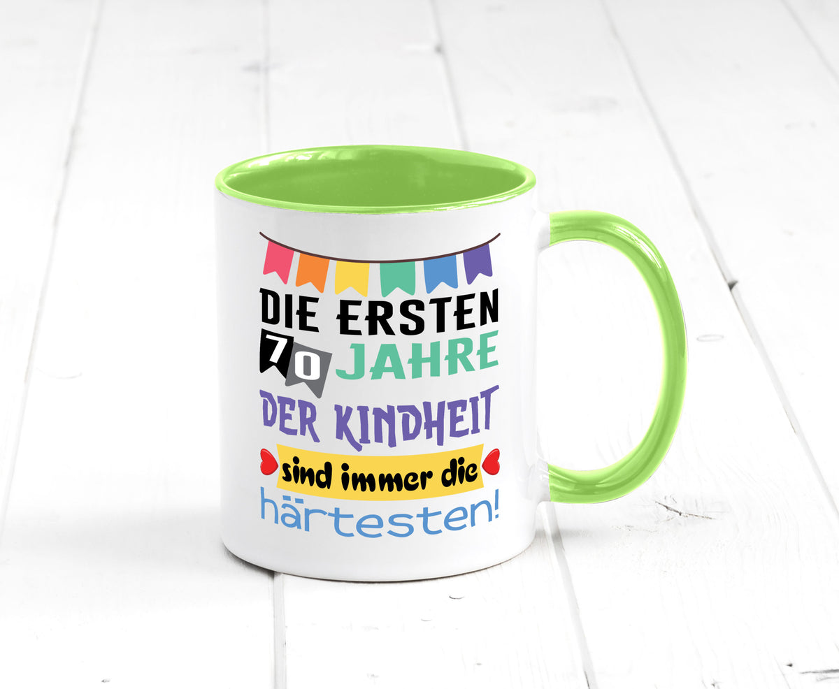 Die ersten 70 Jahre der Kindheit | 70. Geburtstag Rentner Humor Ruhestand Tasse