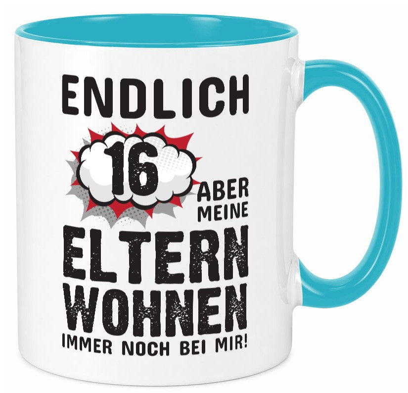 Endlich 16 | Geburtstag Tasse lustiges Statement lustiger Spruch Geschenk