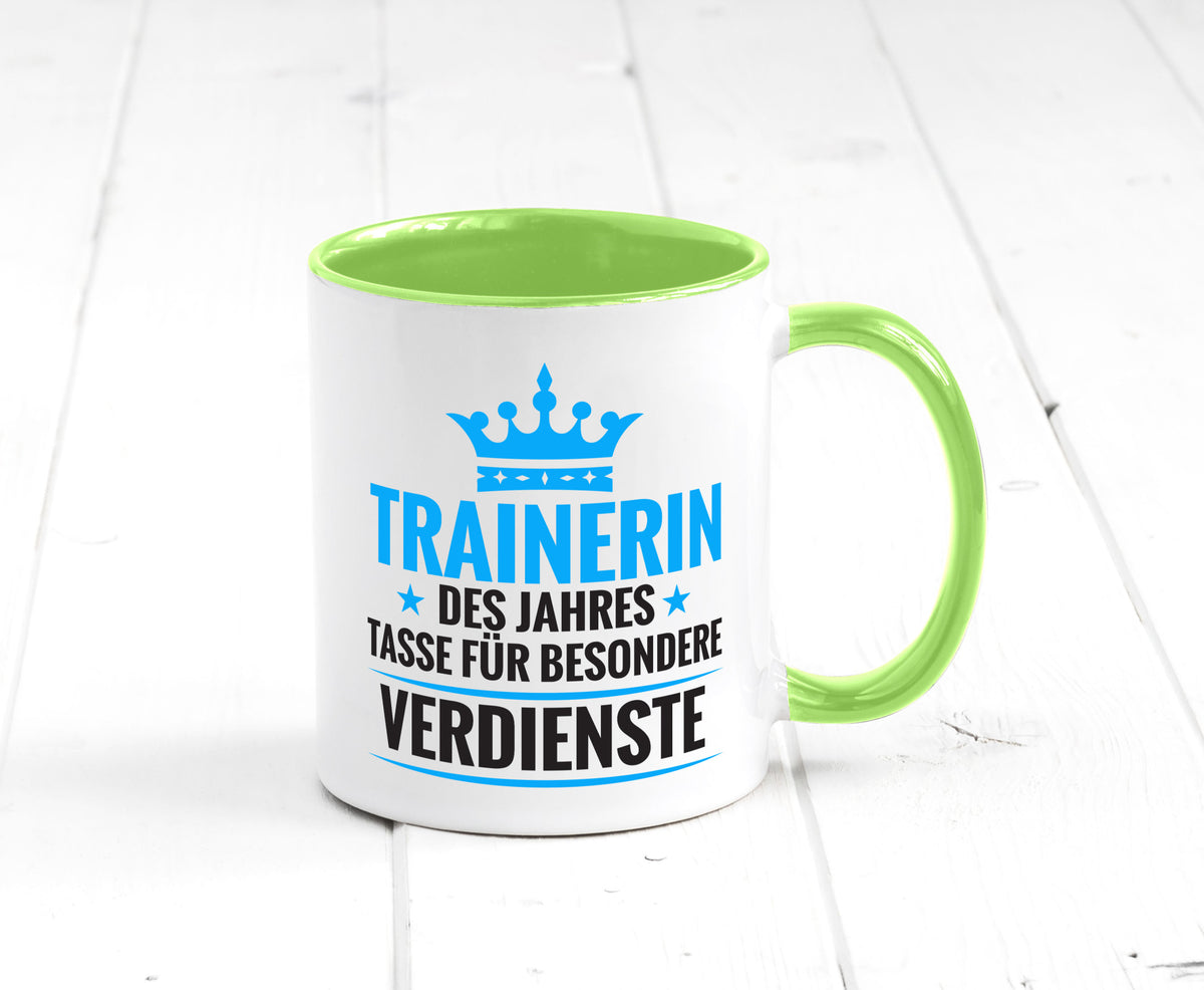 Besonderer Verdienst: Trainerin | Sportverein Humor Geschenk Geschenkidee Tasse