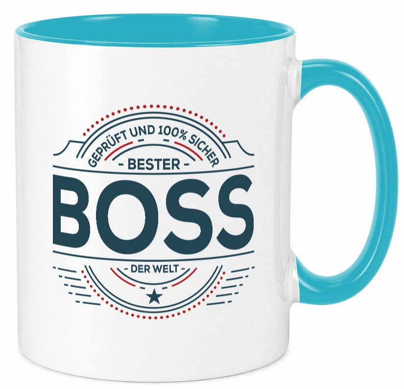 Geprüft und sicher: Boss | Führungskraft Vorgesetzter lustiger Spruch Geschenk Tasse