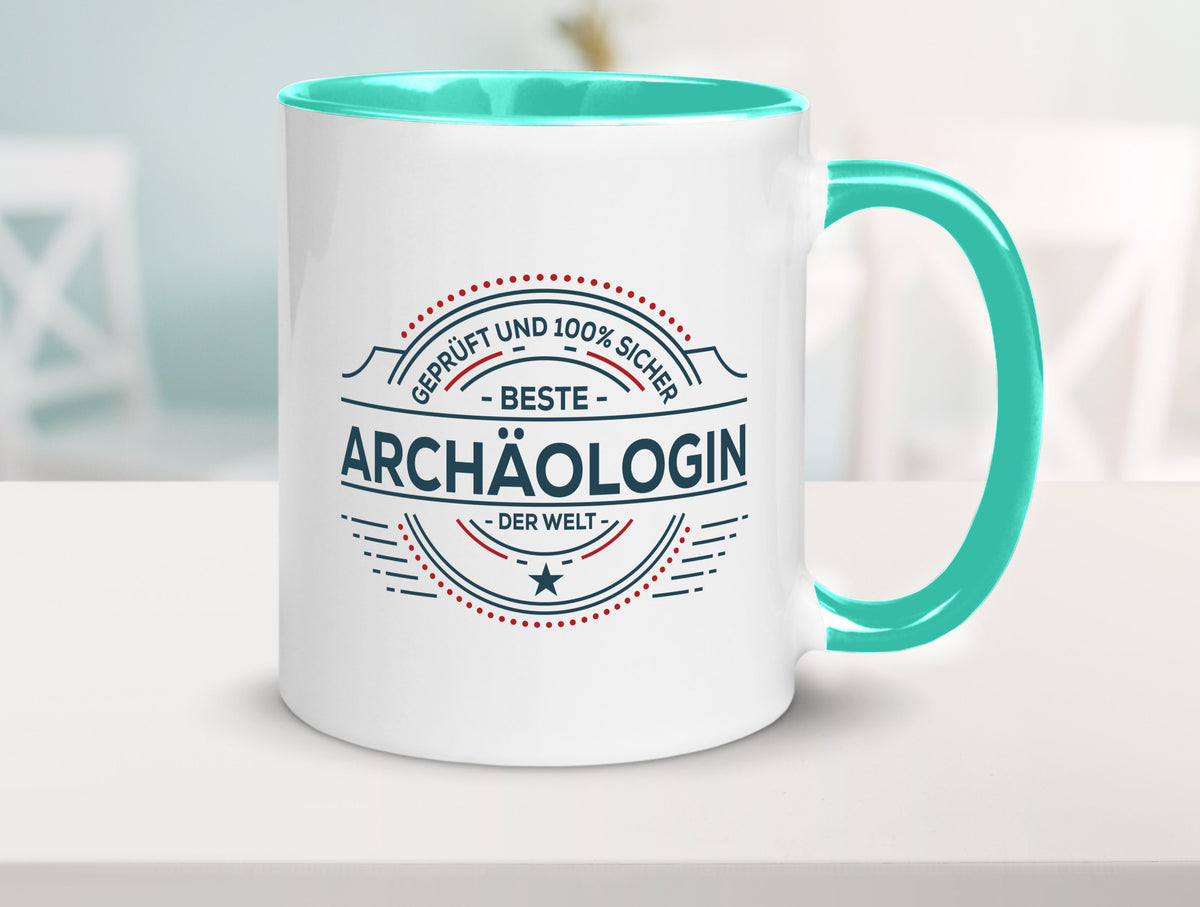 Geprüft und sicher: Archäologin| Archäologie | Forscherin Geschenk Humor Tasse
