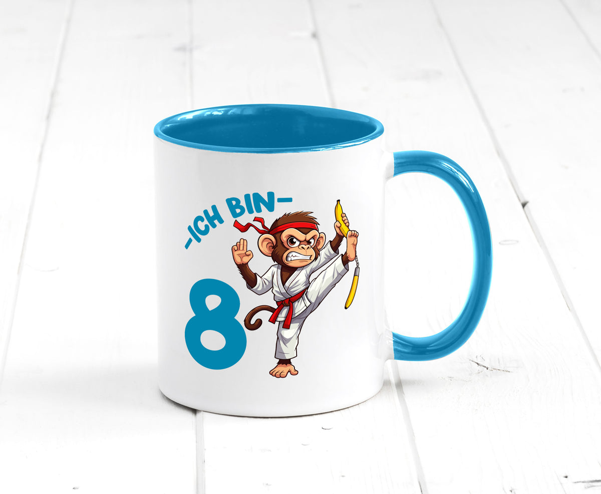 Ich bin 8 | 8. Geburtstag Karate Kampfsport Affe lustiger Spruch Geschenk Tasse