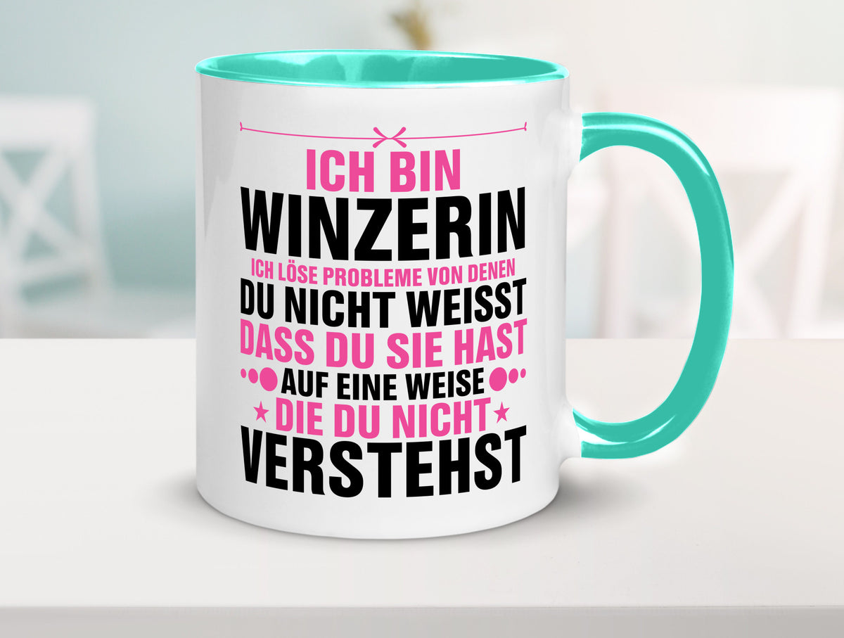 Löse Probleme: Winzerin | Weinbauer Wein Humor Geschenkidee Tasse