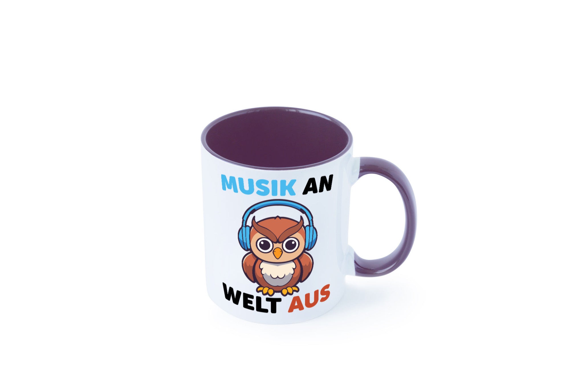 Musik an Welt aus | Eule hört lustiger Spruch Geschenk Humor Geschenkidee Tasse