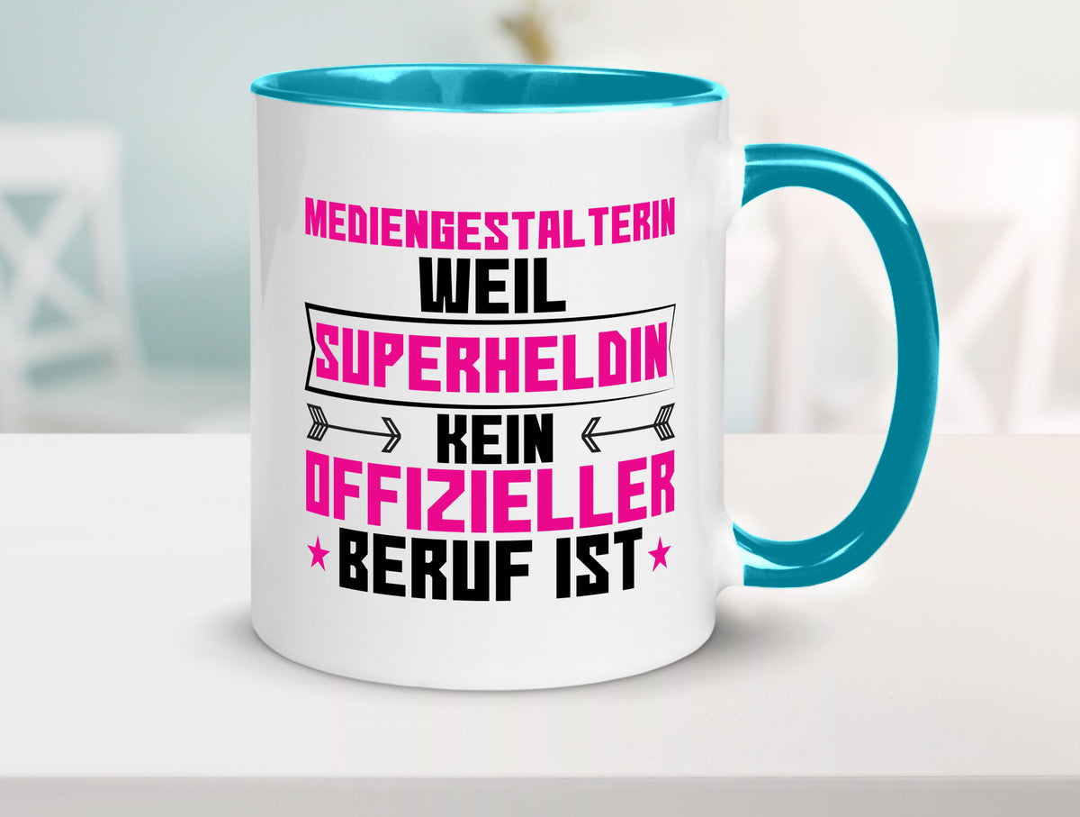 Superheldin Mediengestalterin | Medien lustiger Spruch Geschenk Humor Tasse