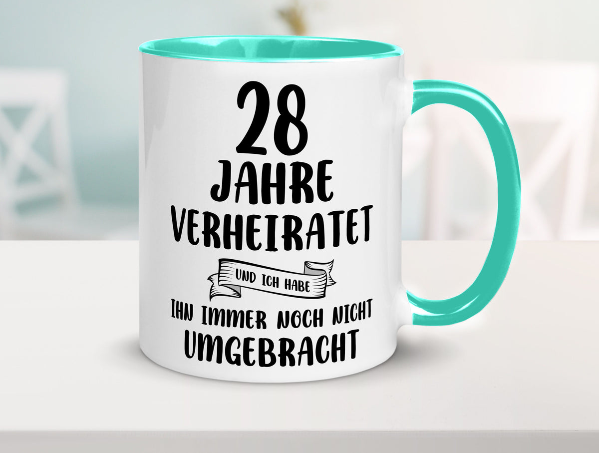 28 Jahre Verheiratet, immer noch am Leben! Geschenkidee Humor Tasse