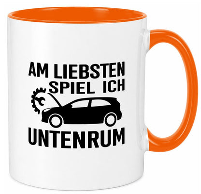 Am liebsten spiele ich unten rum | Autoliebhaber Werkstatt lustiger Spruch Tasse